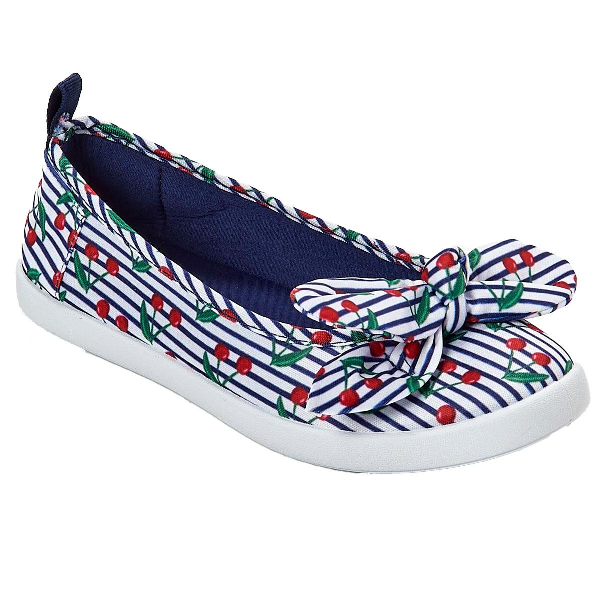 Womens Take A Walk Bow Cherry Skimmer Twin Gore Slip-Ons