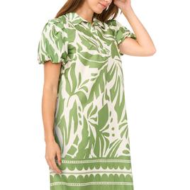 Womens MSK Short Puff Sleeve Abstract Cotton Shirtdress