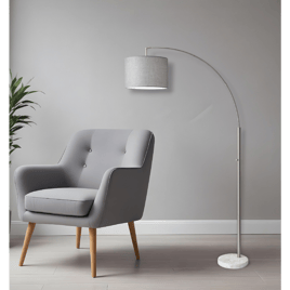 HomeRoots 74in. Silver Metal Arched Floor Lamp With Linen Shade