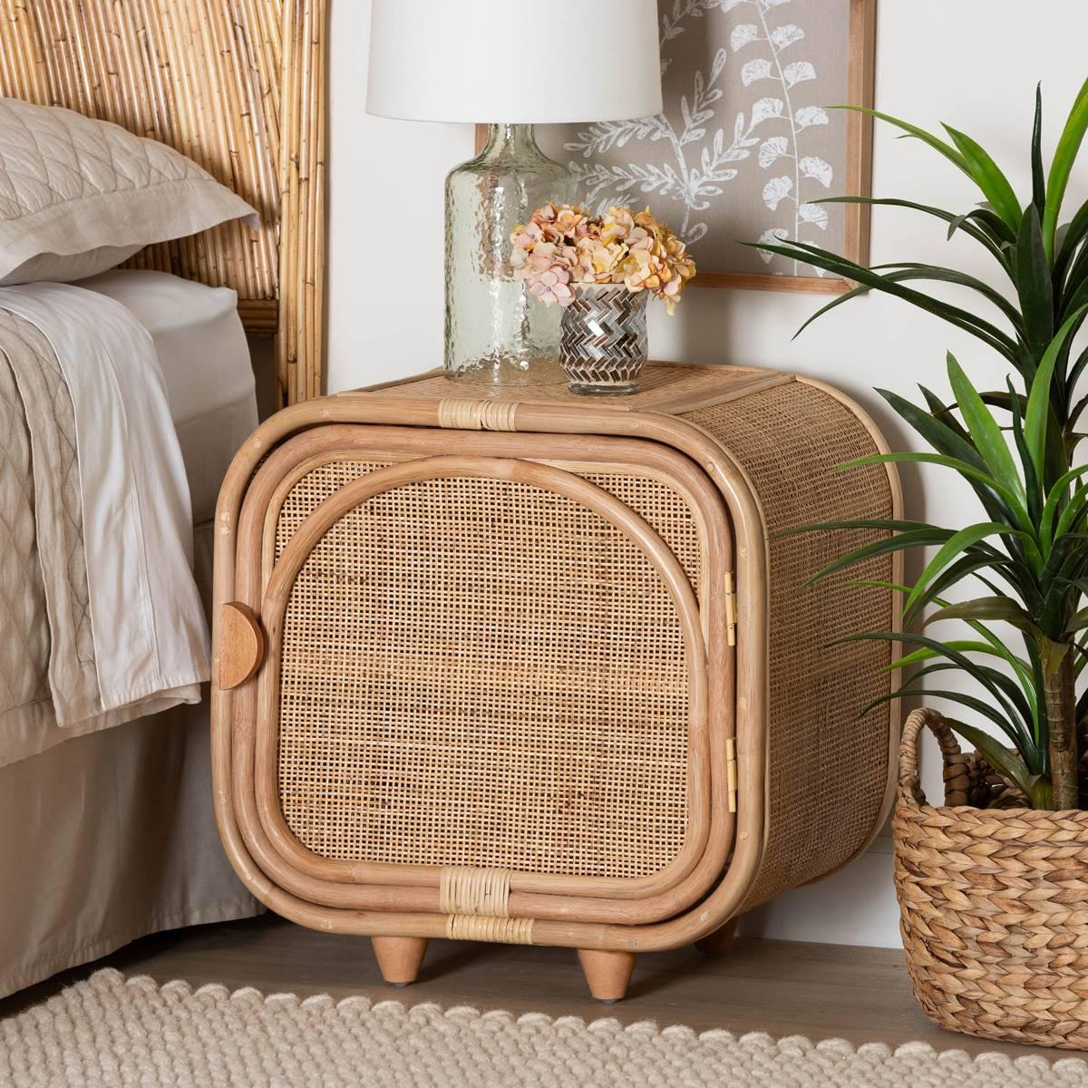 bali & pari Keita Bohemian Natural Rattan Nightstand