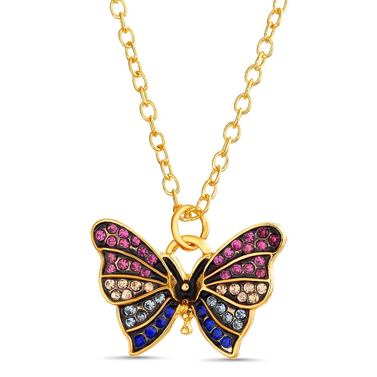 Crystal Kingdom Multi-Color Crystal Butterfly Pendant Necklace