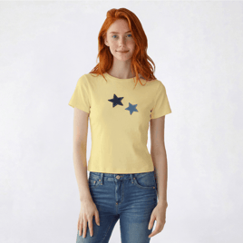 Juniors No Comment Star Denim Applique Baby Tee - Star