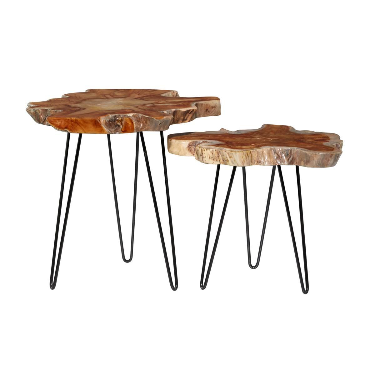 9th & Pike® Brown Teak Wood Contemporary Accent Table - Set of 2