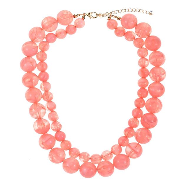 Ashley Cooper™ 2-Row Acrylic Beaded Pink & Gold-Tone Necklace