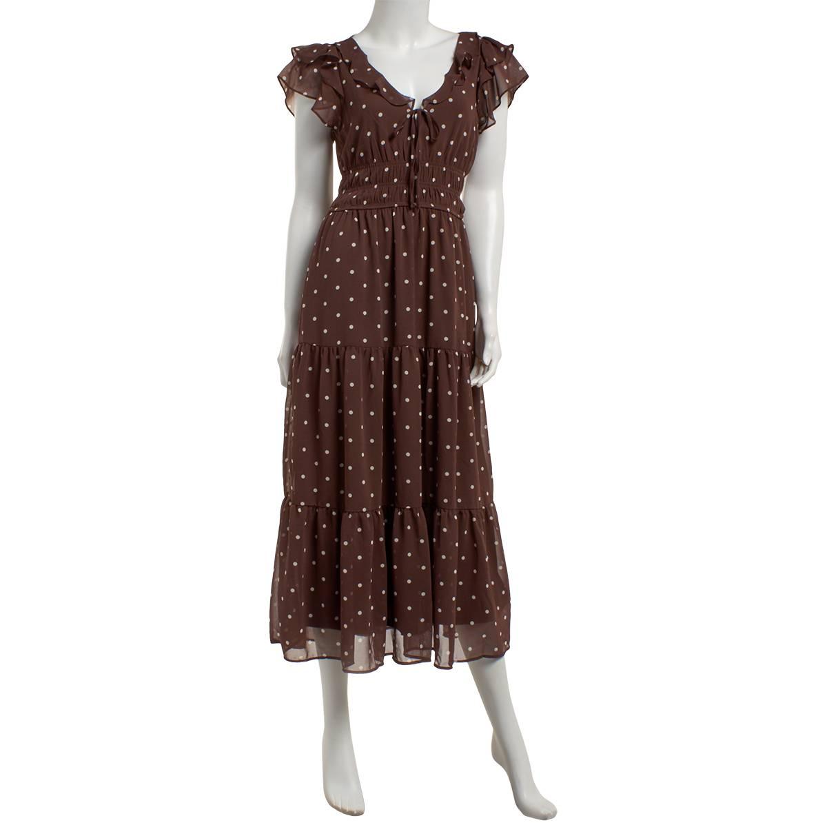 Juniors Trixxi Ruffle Flutter Sleeve Dot Chiffon Midi Dress