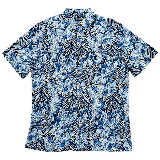 Mens Campia Short Sleeve Floral Leaf Button Down Shirt - Blue