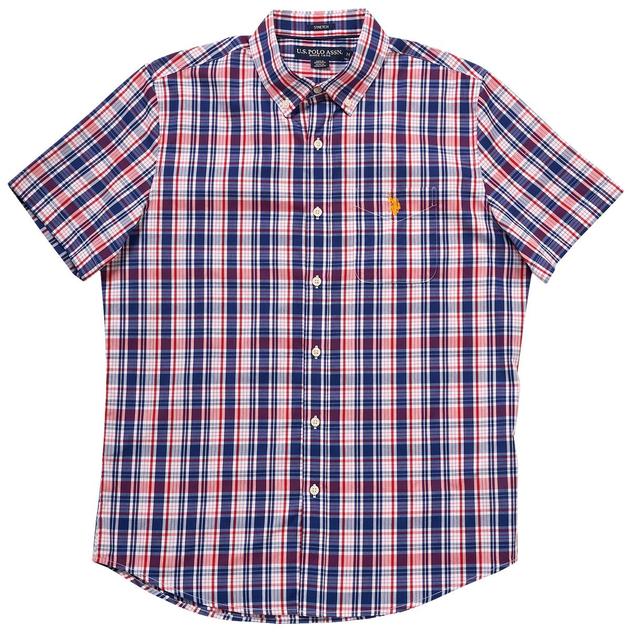 Mens U.S. Polo Assn.® Short Sleeve Plaid Button Down Shirt - Navy