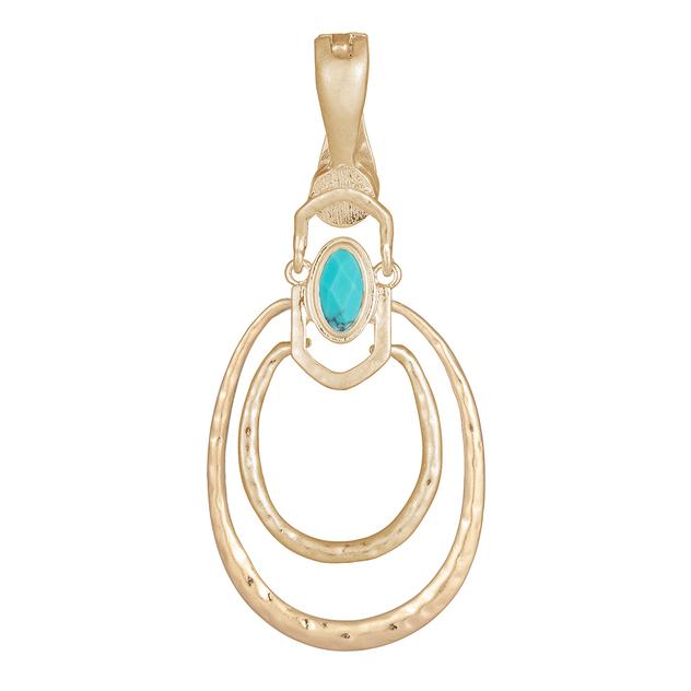 Wearable Art Gold-Tone Oval with Turquoise Stone Enhancer Pendant