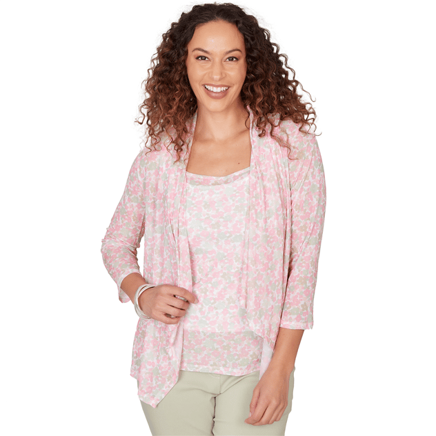 Womens Hearts of Palm Bloom Service 3/4 Sleeve Floral Cardigan