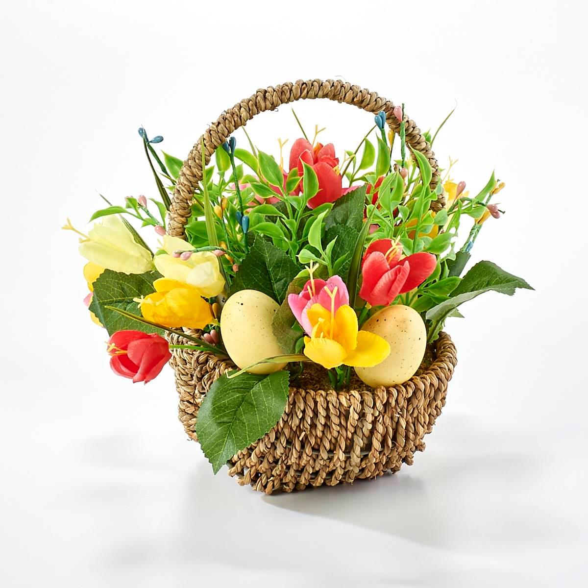 Artificial Tulips/Leaves & Eggs Basket
