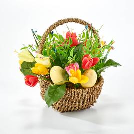 Artificial Tulips/Leaves & Eggs Basket