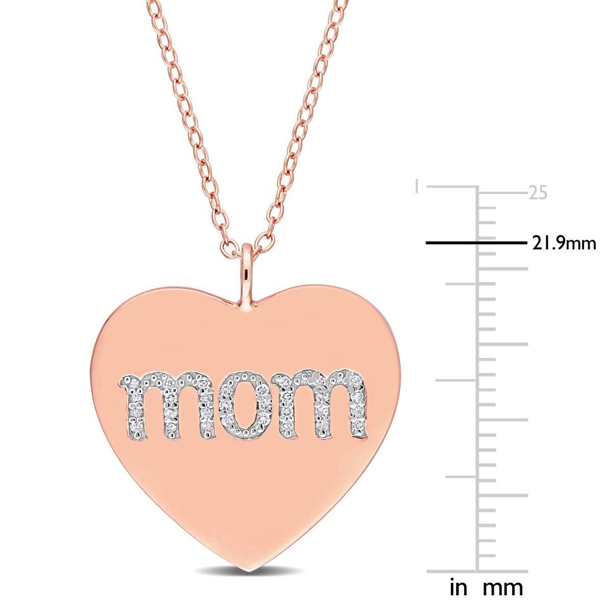 Sophia B Pink Silver 1/10ct. Diamond Mom Heart Chain Pendant