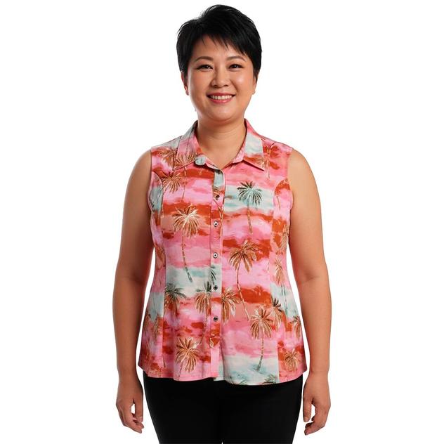 Plus Size Cocomo Sleeveless Tropical Palm Tree Blouse
