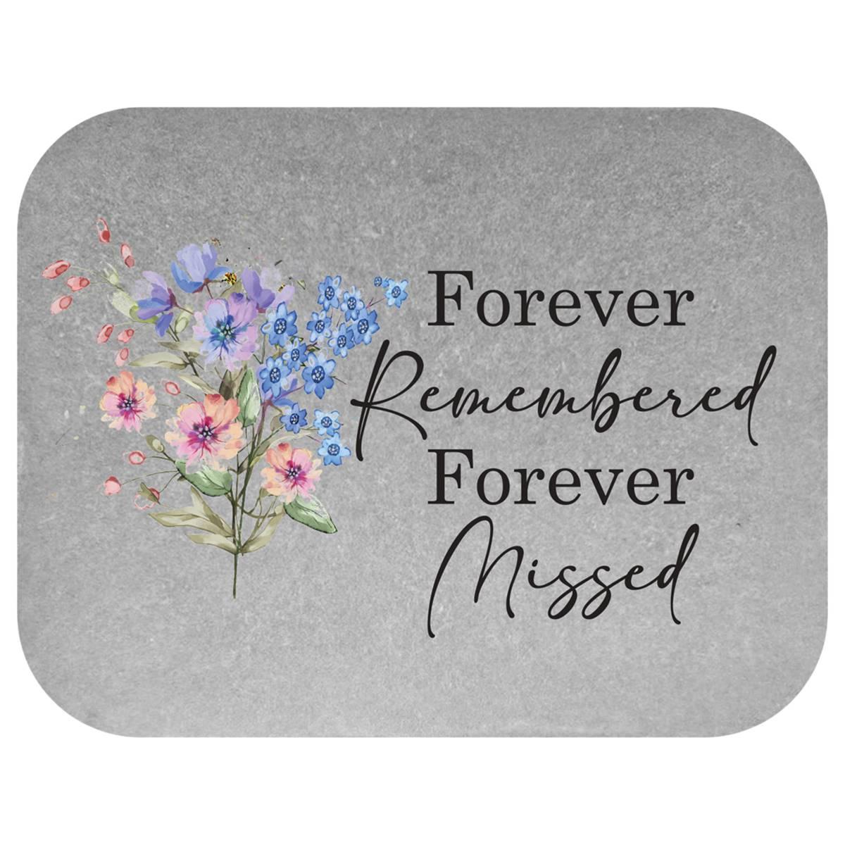 Forever Remembered w/ Flowers Rectangle Memorial Stone
