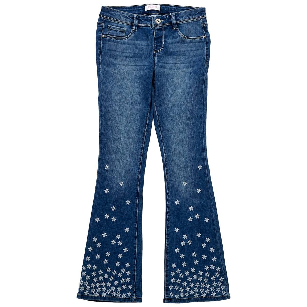 Girls (7-16) Squeeze Flare Jeans w/ Mini Embroidered Flowers