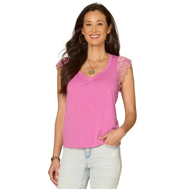 Womens Democracy Scallop Lace Cap Sleeve Blouse