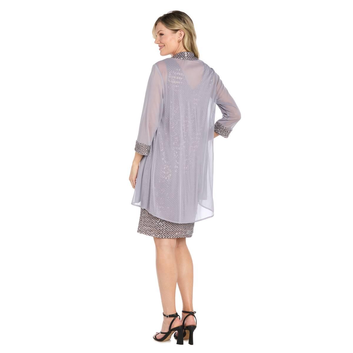 Womens R&M Richards 3/4 Sleeve Sheer Sparkle Jacket Dress