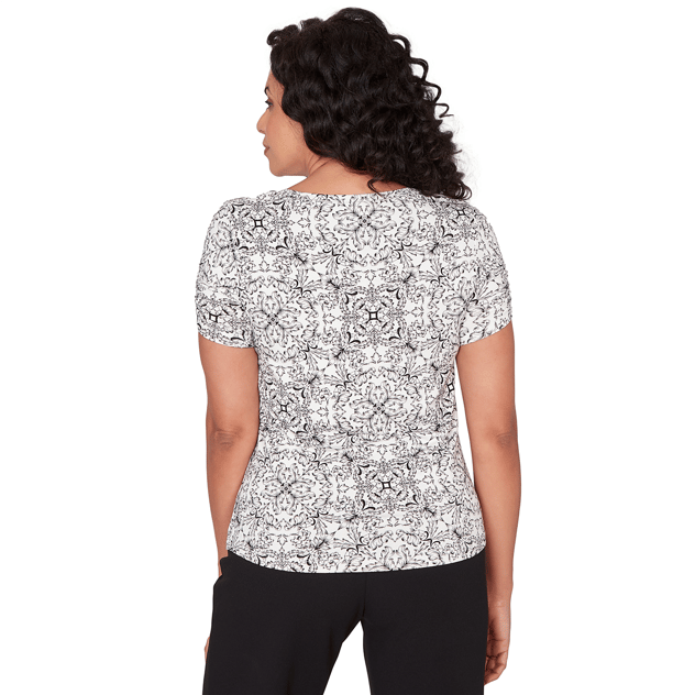 Womens Emaline Key Items Short Sleeve Scroll Medallion Blouse