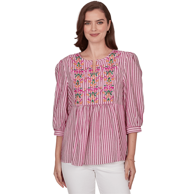Plus Size Ruby Rd. Hothouse Florals Stripe Embroidery Blouse