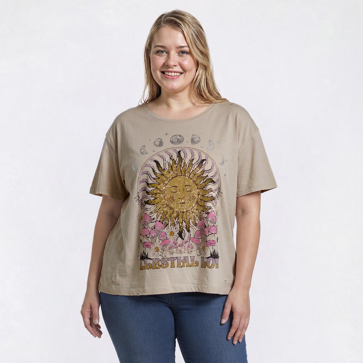 Juniors Plus Attitude Not Included Celestial Distressed Tee