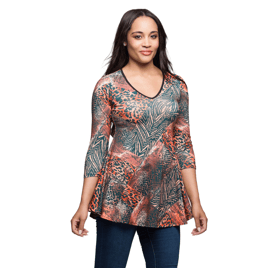 Womens 24/7 Comfort Apparel Animal V-Neck Tunic Top