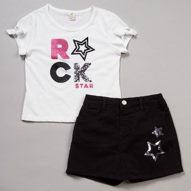 Girls (7-16) Sweet Butterfly® Rock Star Tee w/ Denim Skort