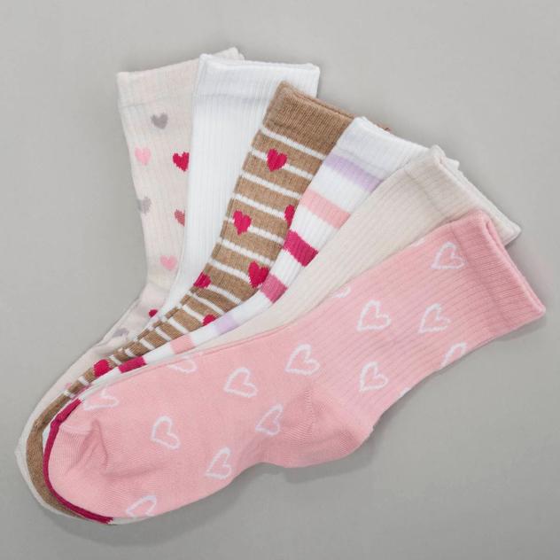 Girls Capelli® New York 6pr. Multi-Hearts Ribbed Crew Socks