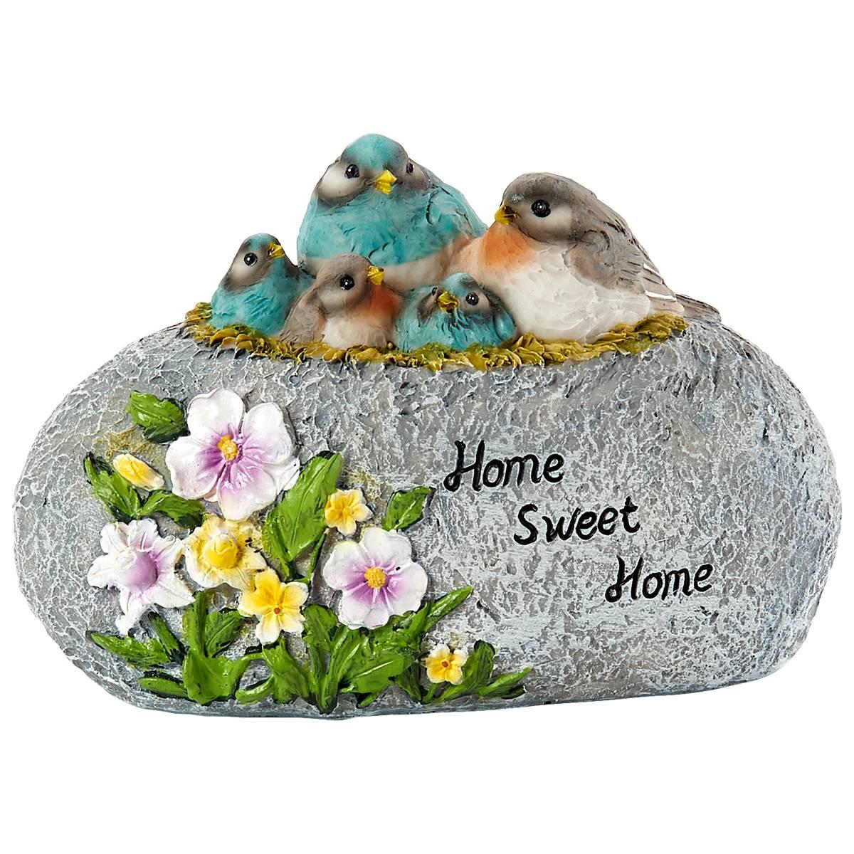 Resin Home Sweet Home Garden Stone with Flowers & Bird Nest