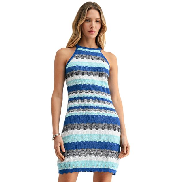 Womens CITY BLUES Halter Neck Pointelle Knit Dress