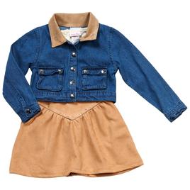 Girls (4-6x) Little Lass(R) 2pc. Faux Suede Dress with Denim Jacket
