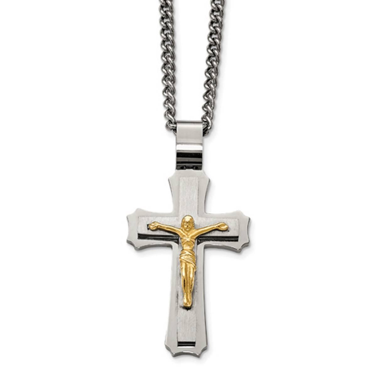 Mens Gentlemen's Classics(tm) Polished Yellow IP Crucifix Necklace
