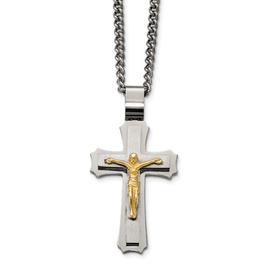 Mens Gentlemen's Classics(tm) Polished Yellow IP Crucifix Necklace