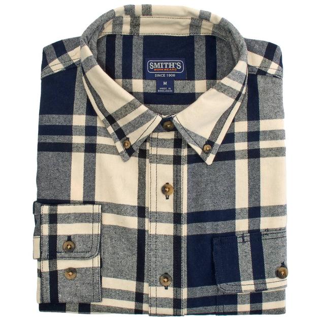 Mens Smith's Plaid Flannel Shirt - Navy/Cream