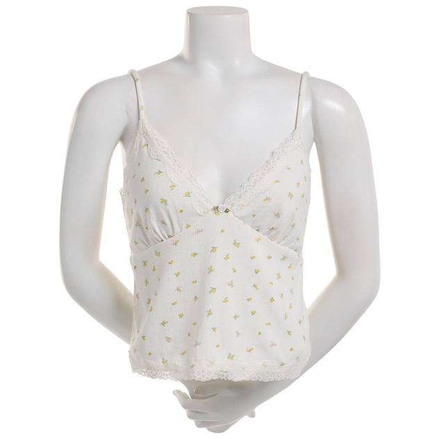 Juniors Pink Rose Pointelle Lemon Lace Trim Tank Top