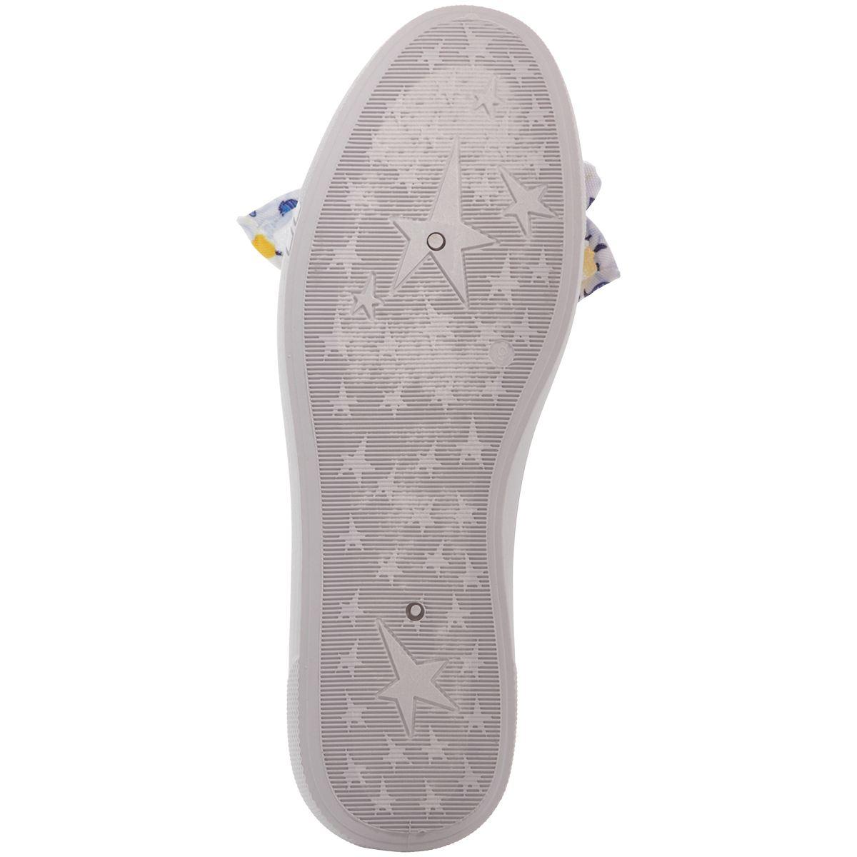 Womens Ashley Blue Floral and Birds Canvas With Bow Slip On Flats