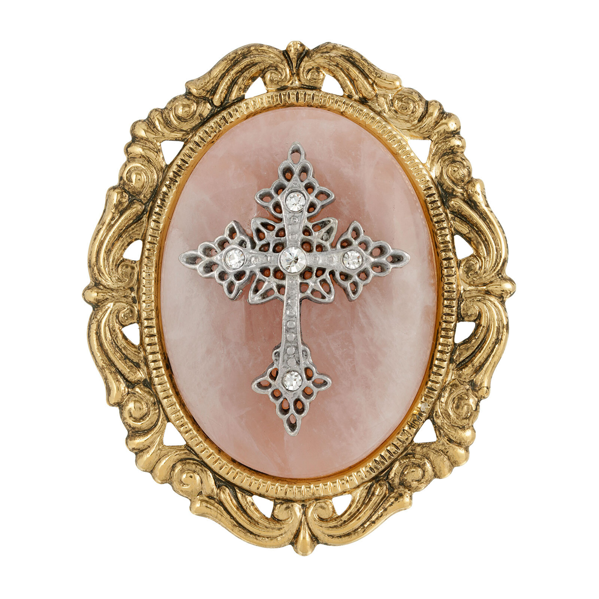 Symbols of Faith 14kt. Gold Dipped Semi-Precious Oval Brooch