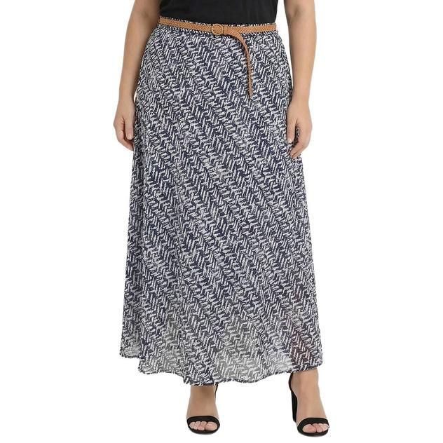 Plus Size NY Collection Chevron Chiffon Belted Waist Maxi Skirt