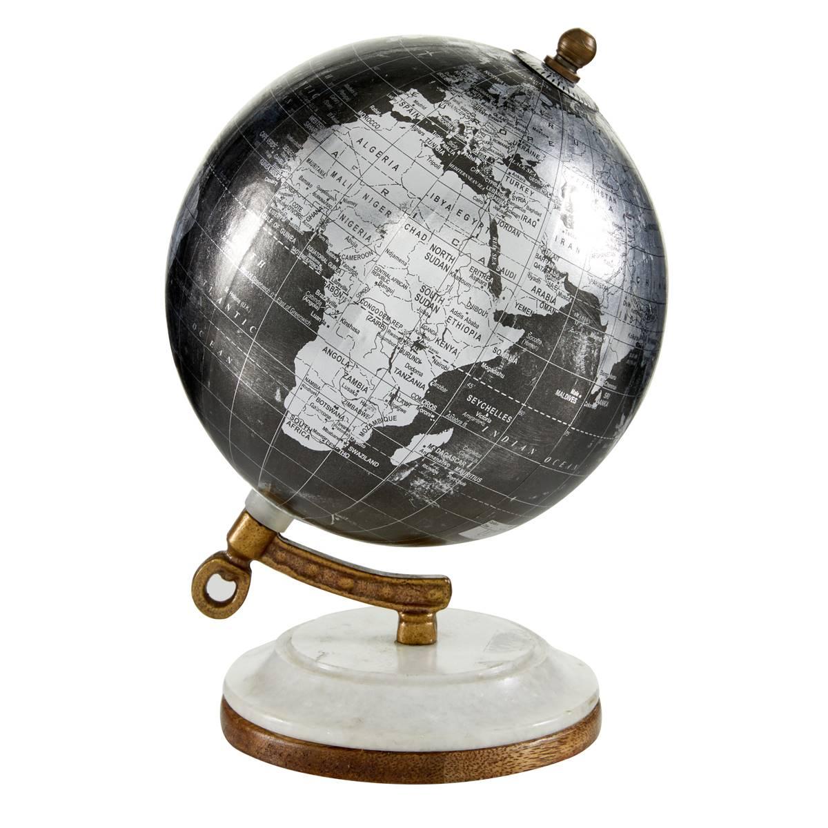 9th & Pike(R) Black Marble And Metal Modern World Globe