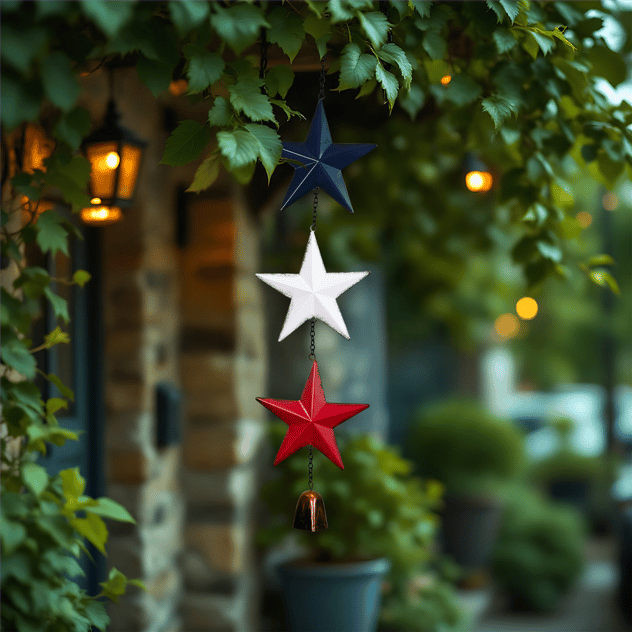 Northlight Metal Stars and Bell Hanging Patriotic Wind Chime