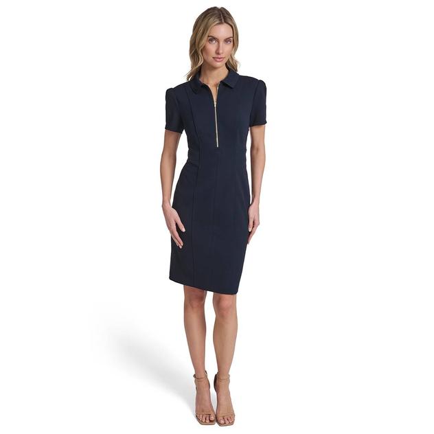 Womens Tommy Hilfiger Short Sleeve Zip Front Crepe Sheath Dress