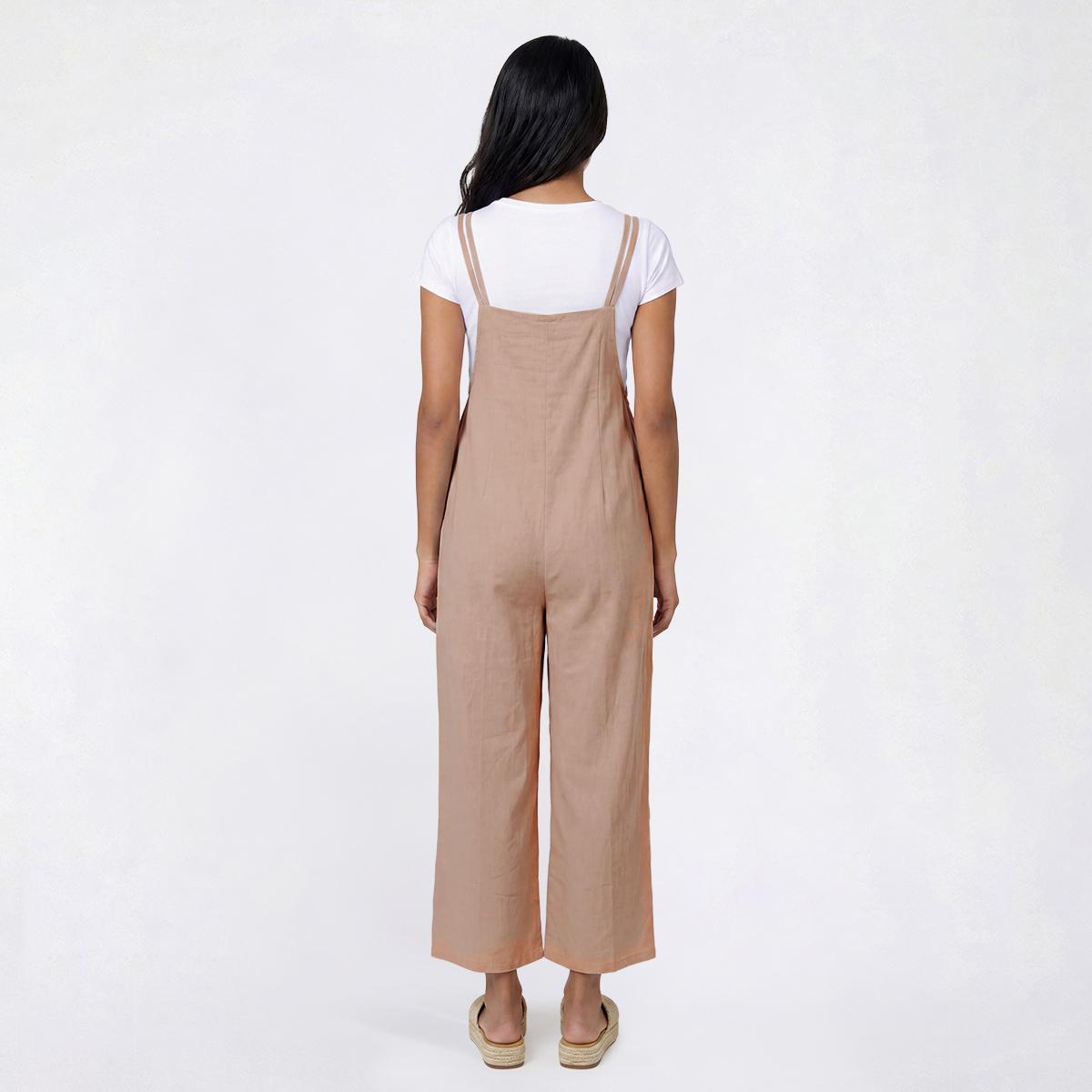 Juniors Hunter & Brown Tie Shoulder Linen Blend Jumpsuit