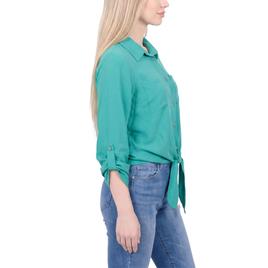 Womens NY Collection 3/4 Sleeve Roll Tab Casual Button Down