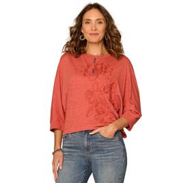 Womens Democracy 3/4 Dolman Slveeve Embroidered Knit Top