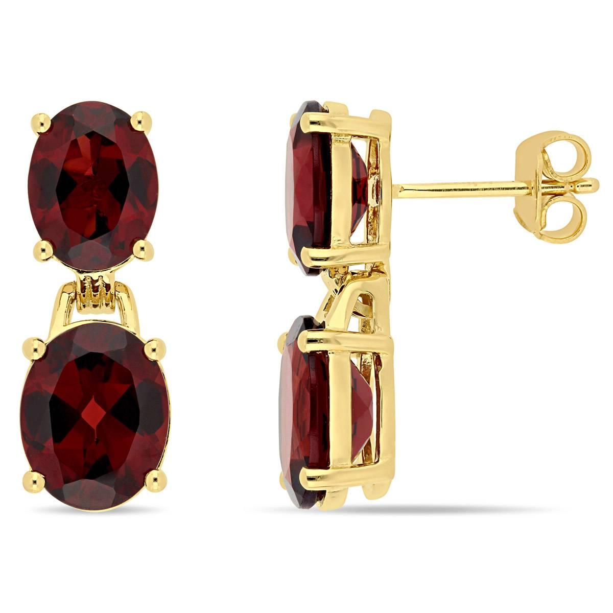 Sophia B Gold Plated 10ctw. Garnet Dangle Earrings