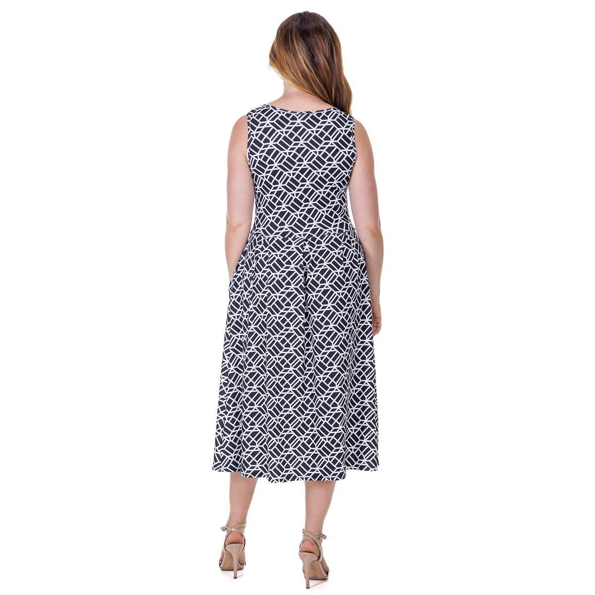 Womens 24/7 Comfort Apparel Geometric Fit & Flare Midi Dress