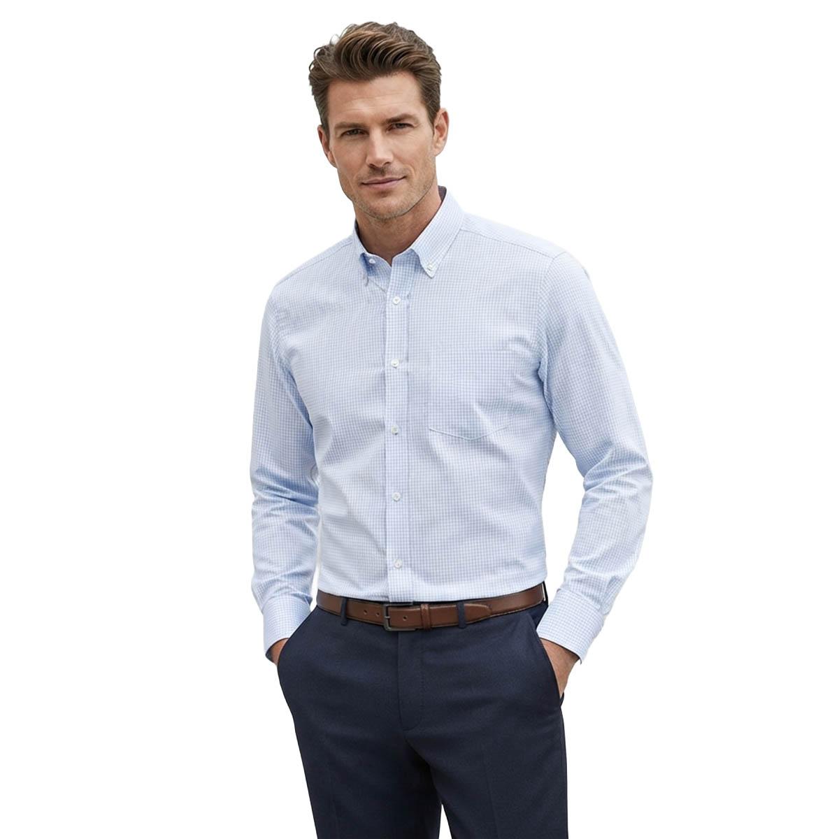 Mens Christian Aujard Checkered Fitted Dress Shirt - Blue/White