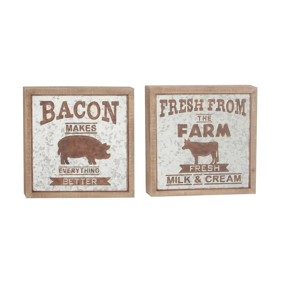 9th & Pike(R) Framed Cow and Pig Farmhouse Wall Signs - Set of 2