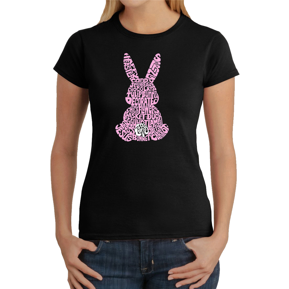 Womens LA Pop Art Easter Bunny Word Art T-Shirt