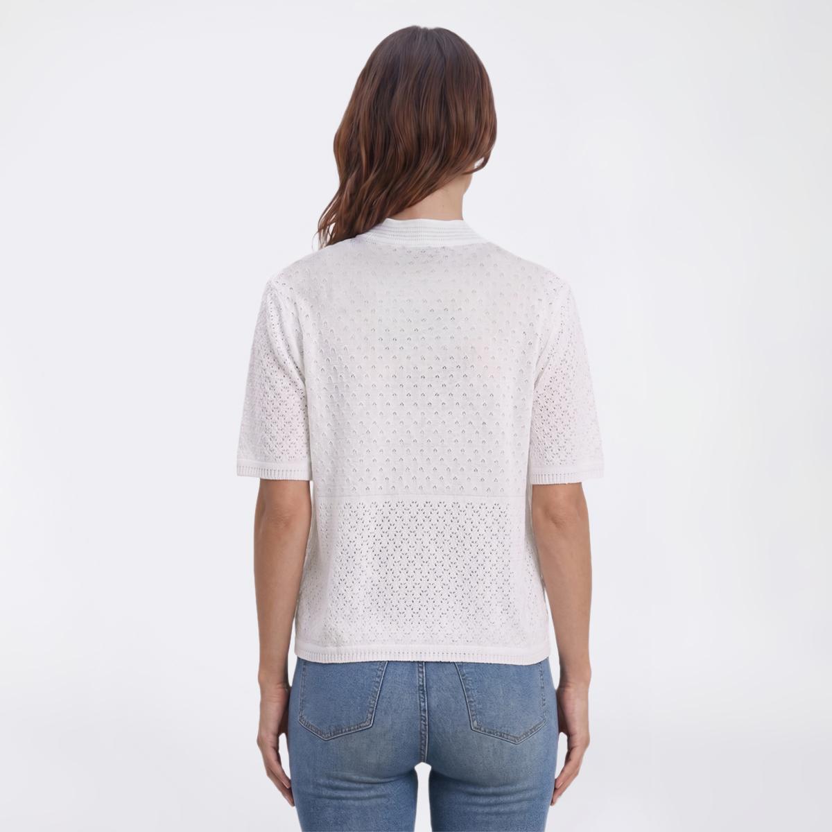 Womens Perceptions Short Sleeve Solid Novelty Stitch Shrug