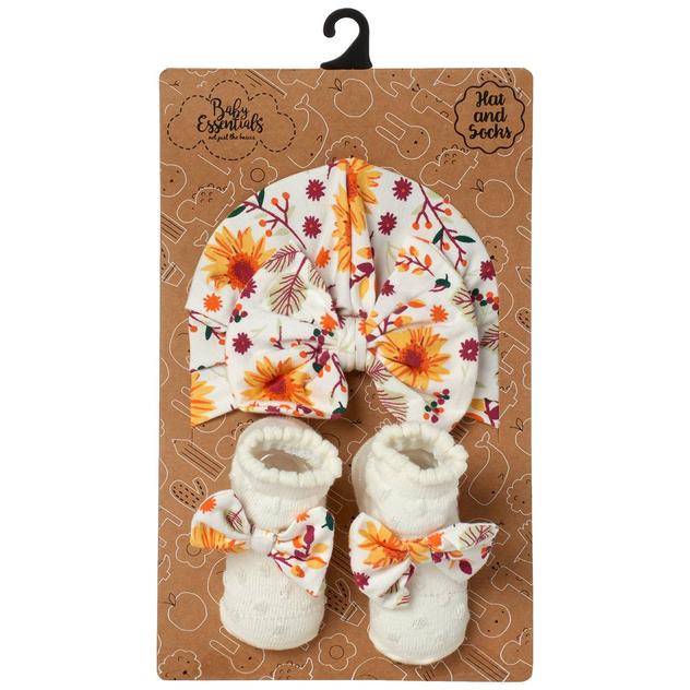 Baby Girl Baby Essentials® Floral Hat & Booties Set